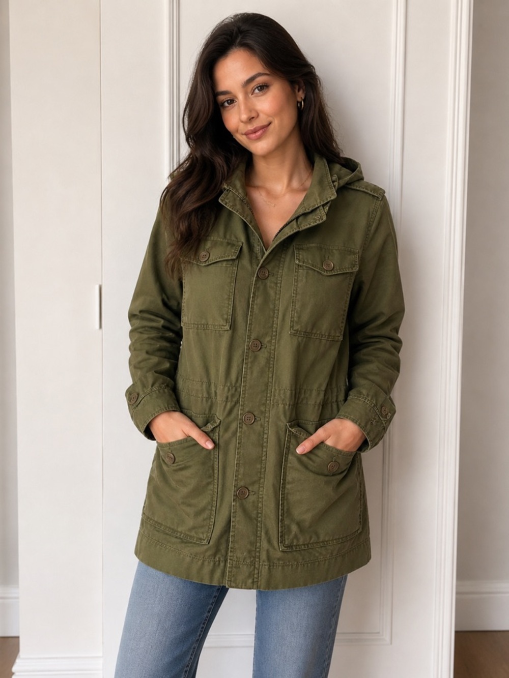 J. Crew Khaki Utility Jacket with Hood NWT